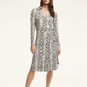 Brooks Brothers Faux Wrap Knit Belted Midi Dress with Snakeskin Print | Size XS